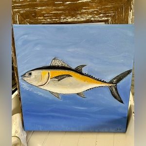 Original oil painting black fish Tuna